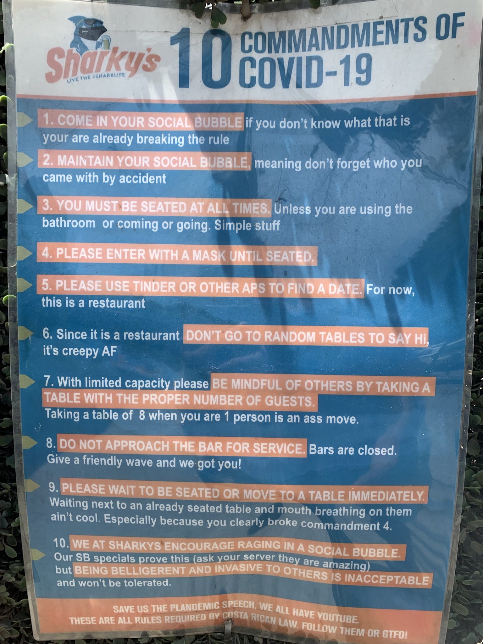 Sharky's Covid Commandments
